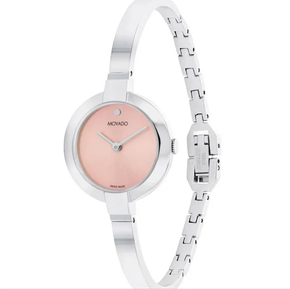 ? New! Movado Ela Bangle Watch, 25mm Movado Ela Bangle 0607727 Blue Dial Silver Stainless Steel  main image 3